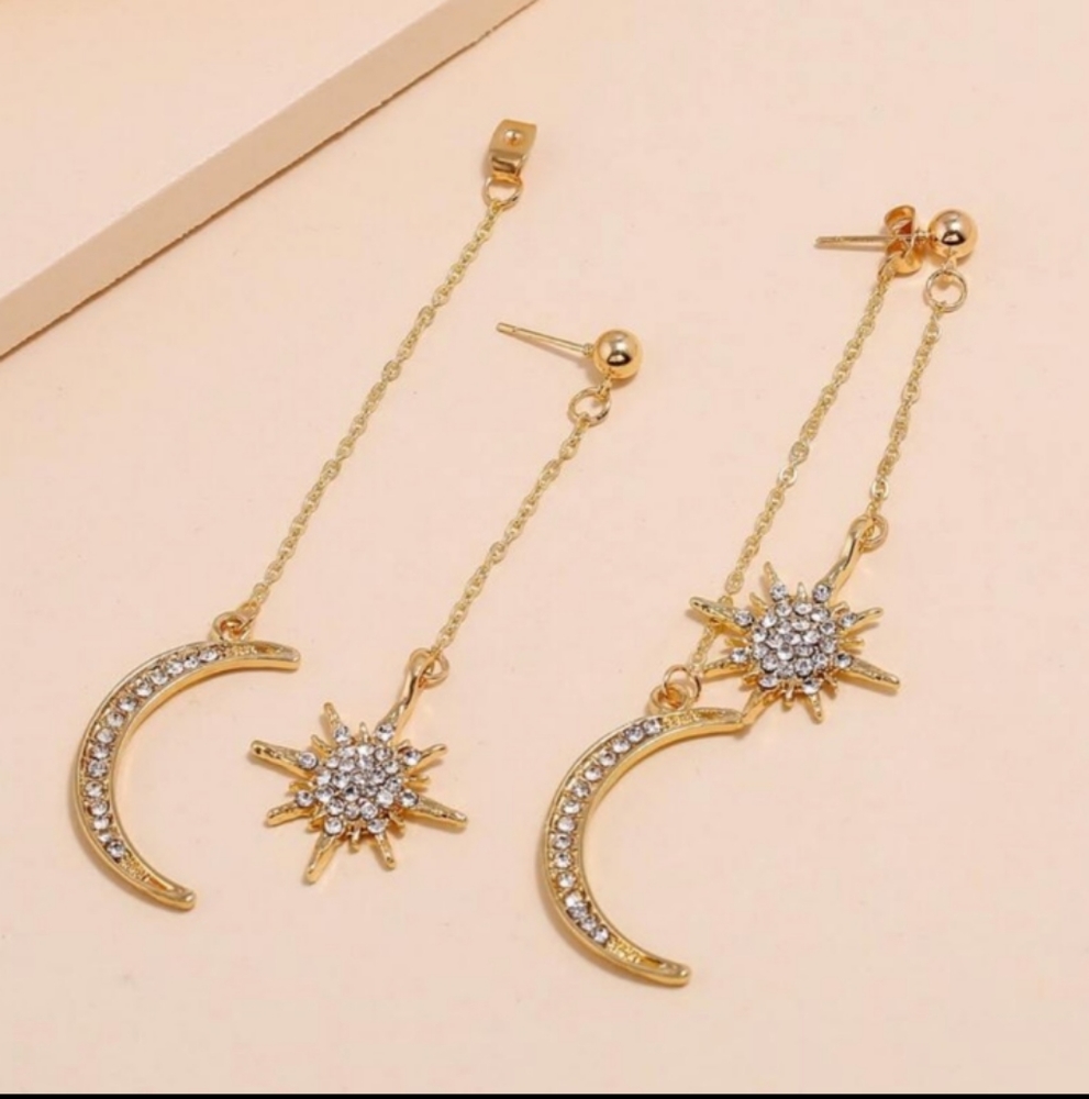 Sun and Moon Drop Dangle Crystal Earrings